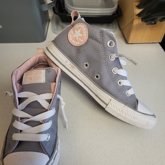 Converse Kids Gray and Pink High-Top Sneakers - Picture 1 of 9